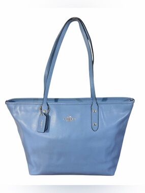 Coach Blue Crossgrain Leather City Zip Top Tote Shoulder Bag